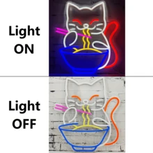 招财猫拉面霓虹灯招牌 猫咪霓虹灯招牌 面条LED霓虹灯招牌 墙面装饰 动漫发光招牌 卧室商店餐厅家居餐厅厨房礼品 - 彩色 - 查看 4