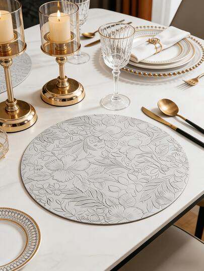 1-4 件装 15 英寸简约多色花卉皮革餐垫，可水洗，易清洁，擦拭干净，防滑，餐桌垫，节日婚礼派对装饰