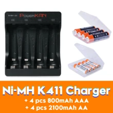 POWERKAN AA/AAA电池充电套装：4槽独立高速USB充电器+1.2V可充电电池（4节AA电池+4节AAA电池），家用电子产品必备套装，即买即用 - 是 - 查看 11