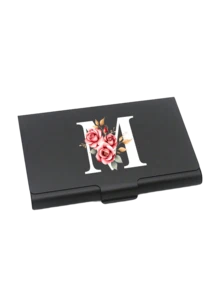 Thick Aluminum Alloy Postcard Box With Red Flowers And White Letters A-Z Printed On It,Thick Aluminum Alloy Postcard Box, Large Capacity Unisex Card Case | Custom Initial Gift For Friends, Colleagues, Boss, Boyfriend, Girlfriend | Travel Essential - Multicolor - View 15