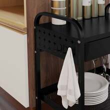 Rolling Trolley With Drawers And Shelves, Kitchen Trolley, Storage Trolley With Hooks, Ideal As An Extra Serving Cart In The Kitchen Or Living Room, In Black Steel. - Black - View 3