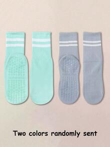 1双/4双/6双装女士条纹瑜伽防滑袜，专业室内运动健身中筒袜，精美圣诞礼物，独特新年礼物，女友情人节礼物 - 彩色 - 查看 13