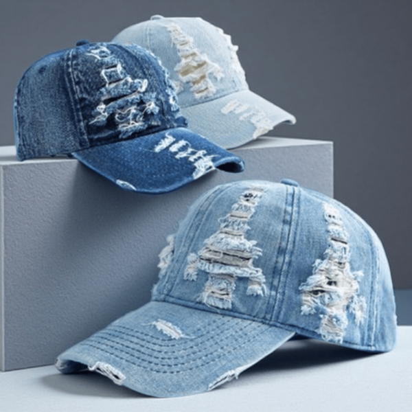 Vintage Washed Denim Baseball Cap Distressed Jean Hat Adjustable Couple Style Casual Sun Protection Caps For Women Men