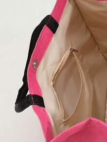 两件套粉色基督教手提袋，带小袋，印有“我所有的希望都在耶稣里”字样，花卉字母印花购物袋，适合教堂礼拜和日常使用，夏季沙滩包，女士适用。 - 彩色 - 查看 4