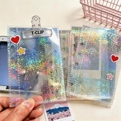 A6/A7/M5 - Transparent Loose-Leaf Paper With Fireworks Pattern, Double-Sided Transparent Inner Pages, Transparent Loose-Leaf Binder Inner Pages, Laser Series, PP Material, Transparent Inner Pages, 3D Embossed Sticker Notebook, Suitable For 3D Embossed Stickers, Photo Card Storage, Sticker Notebooks, Idol Photo Cards, Postcards, Cards, Photos, Idol Photo Cards, Photos, Trading Cards, Student ID Cards, Access Cards Storage, Planners, Nail Art Notebooks, Office Notebooks, Office Supplies, School Supplies And Back To School Supplies.