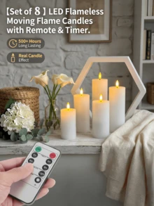 4/8pcs Battery Operated LED Candles, Flameless, With Remote Control, Suitable For Home, Halloween, Christmas, Party, Wedding, Dining Table - White - View 2