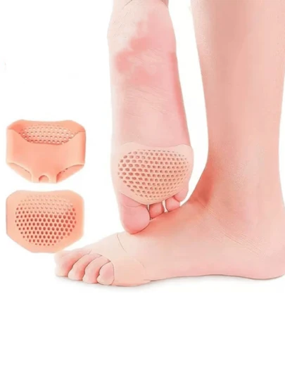 1/2 Skin Tone Honeycomb Breathable Silicone Foot Pad, Silicone Front Foot Pad Half Insole, Breathable Elastic Insole, Wear-Resistant Foot Pad, Male And Female Front Foot Pad Shoe Support, Toe Separator, Foot Care, Outdoor, Travel, Travel Accessories, High Heels, Toe Protector
