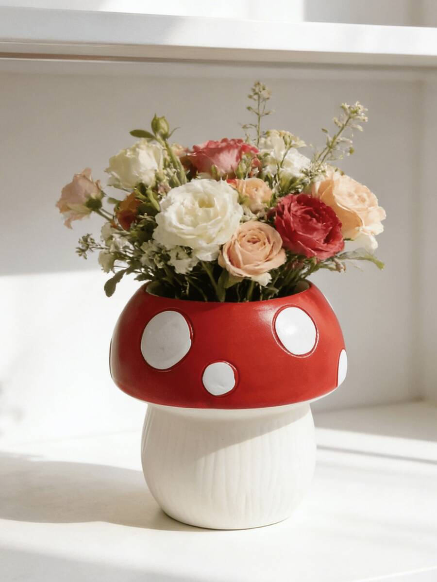 1个蘑菇笔筒，树脂材质 - 轻奢桌面收纳盒，适用于办公室和梳妆台 | 房间/办公室/阳台装饰，独特礼物，桌面可爱收藏品，装饰摆件 - 多款 - 查看 1