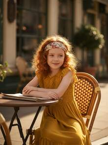 Tween Girl  Solid Color Lace Trim Ruffle Hem Dress - Coffee - View 5