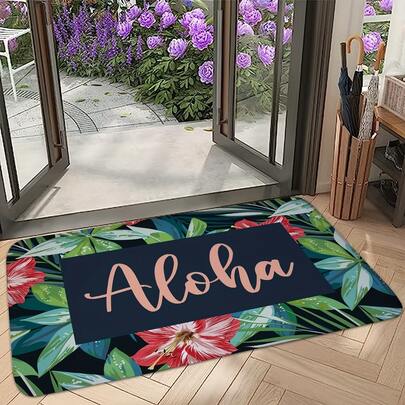 1pc Hawaiian Floral Doormat, Crystal Velvet, Entrance Mat, Small Rug, Welcome Mat, Carpet, Outdoor Doormat, Kitchen Rug, Home Decor, Front Door Mat, Area Small Rug, Outdoor Mat, Home Decor, Area Rug, Garden Carpet, Washable Rug