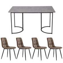 Dining Table And Chair Set (5 Pieces), Table With 4 Chairs, Modern Kitchen Table And Chair Set, 140 X 80 Cm Table, Black Metal Table Legs, Grey MDF Tabletop, Brown Velvet Dining Chairs - Grey - View 10