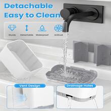 Toothbrush And Toothpaste Holder Drainage For Bathroom Countertop With Adjustable Dividers, Large Toothpaste Caddy Organizer Storage Set Anti-Slip For Shower,Family,Gray - Multicolor - View 7