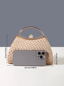 REMANLAND 1个纯色条纹金属手柄环，天鹅绒优雅时尚搭扣，适合女士派对、婚礼、宴会、手拿包和手提包 - 杏色 - 查看 5