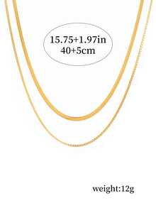 2pcs Stainless Steel Chain Necklace Set, Fashion Minimalist Blade Chain & Box Chain Layered Necklace, Delicate Personalized Necklace Suitable For Girls And Women - Gold - View 4