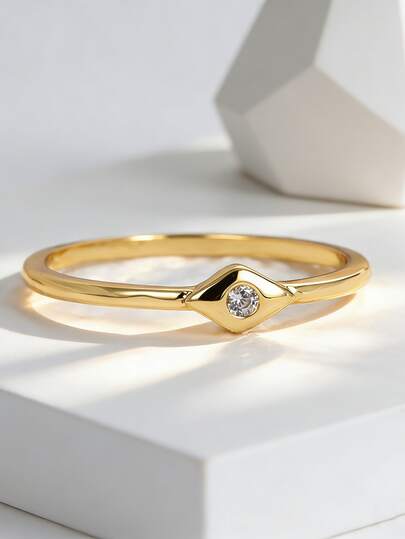 Charm-In Minimalist Gold Plated CZ Stacking Ring Dainty CZ Gold Ring For Women