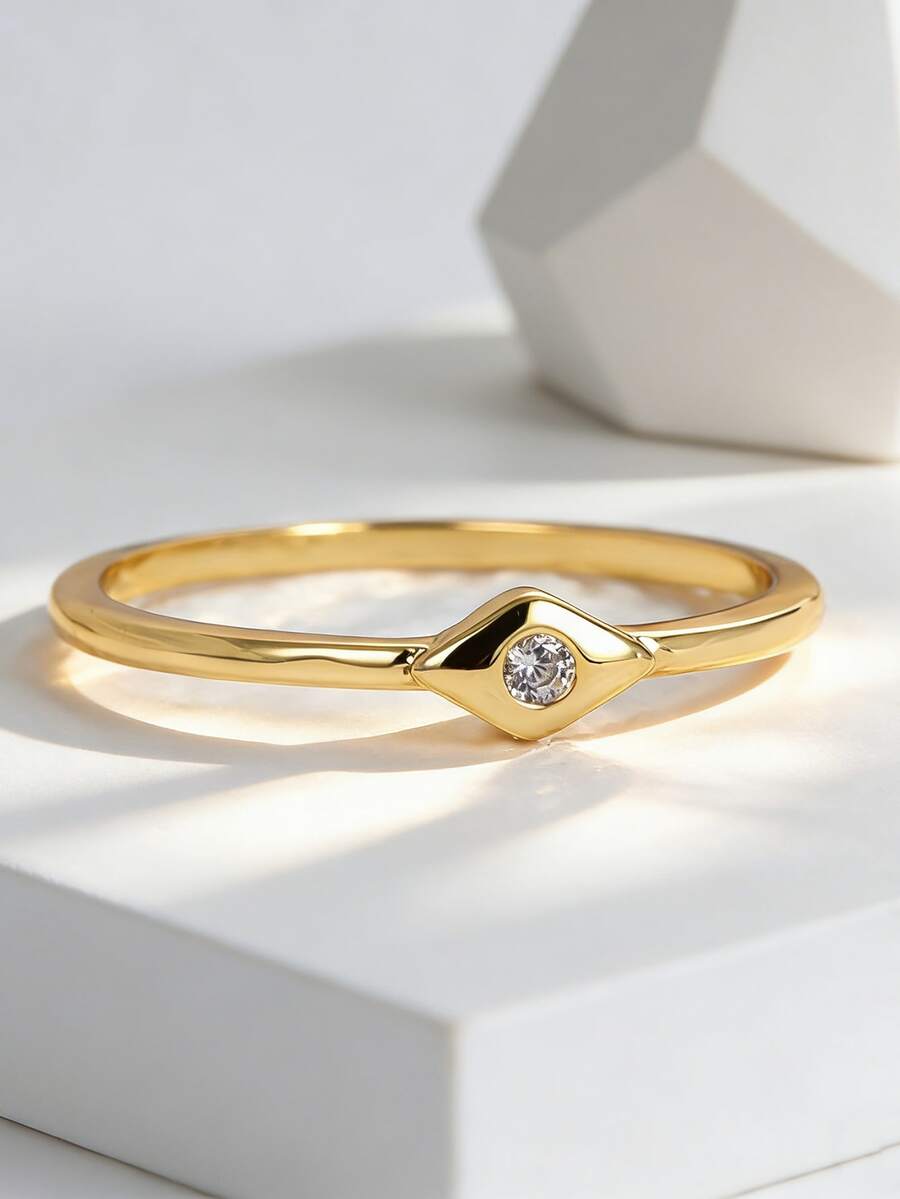 Charm-In Minimalistisk guldpläterad stapelring med CZ Elegant guldring med CZ för kvinnor - Guld - Visa 1