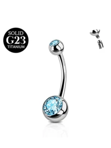 1pc Titanium Alloy Pink And Blue Cubic Zirconia Women's Belly Ring, 14G Short Belly Piercing Jewelry, Internal Threaded Belly Ring 6/8/10/12/14/16mm - Silver - View 8