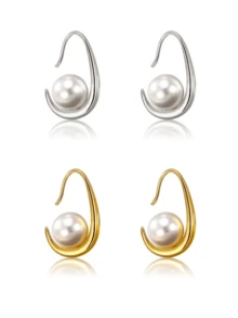 C形水滴珍珠银耳环，简约别致风格，适合派对和日常佩戴 - 彩色 - 查看 4