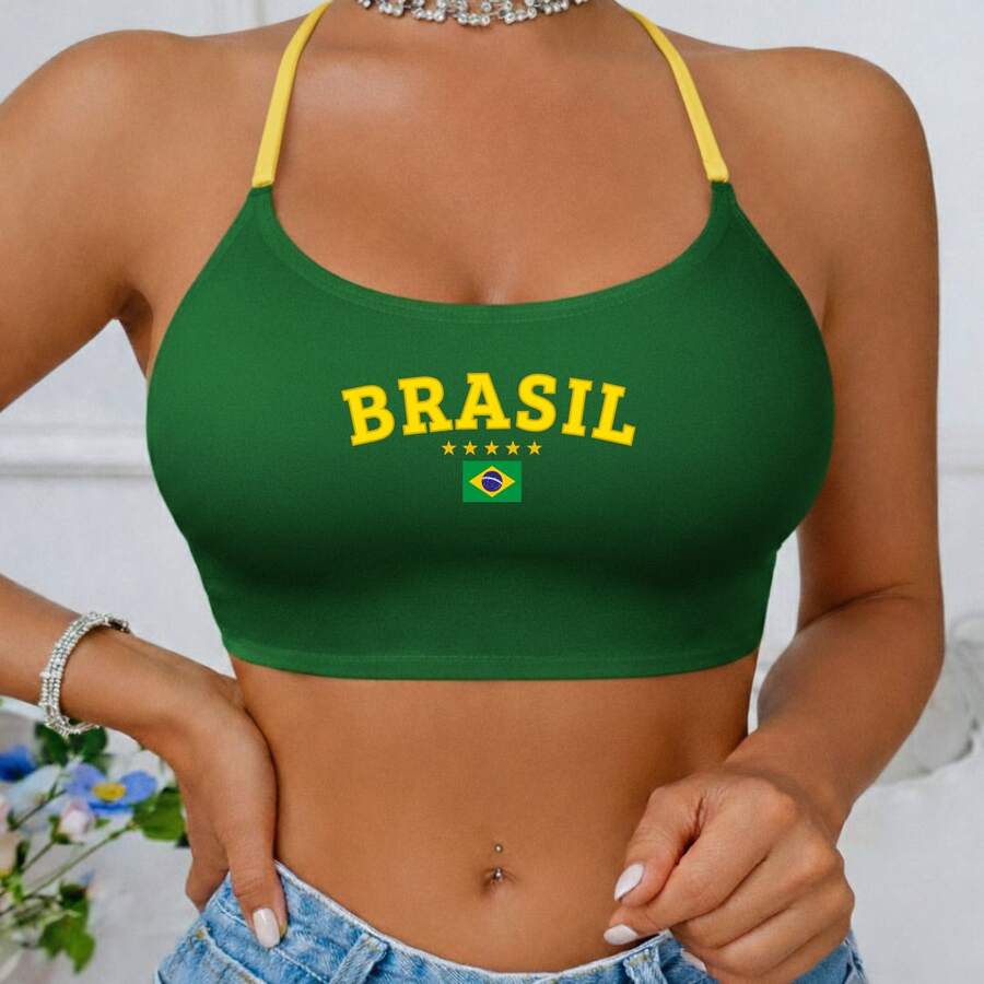 Top Fitness Brazil Copa 2026 Backless Strong Adjustable Straps Delicate Stitching Gym - 綠色 - 查看 1