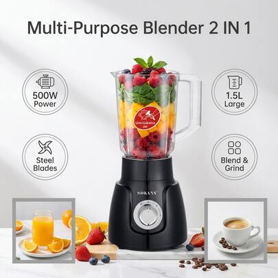 SOKANY 185 Juicer, With Grinding Cup, Multi-Function, 500W High Power, Stainless Steel Blades, Fast Juicing, Mincing, Coffee Grinding, 1.6L Large Capacity, 2 Speeds, Easy To Clean And Store, Suitable For Home Use.
