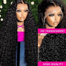 34Inch Curly 13x4 HD Transparent Lace Wigs Human Hair  Deep Wave Put On And Go Glueless Wigs Pre Plucked Pre Cut  Lace Wig For Women 200% Curly Wave Nautural Black - Natural Black - 查看 6