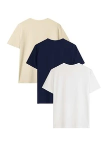 Set de 3 camisetas de mujer de manga corta con cuello redondo, estampado de letras y pétalos de colores, versátil y casual para primavera/verano - Multicolor 4 - Ver 3