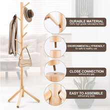 1pc Floor Standing Clothes Hanger Rack, Bedroom Hanging Bag Rack, Wooden Coat Rack, Simple Clothes Hanging Rod, Indoor Garment Rack - Wood Color - View 3