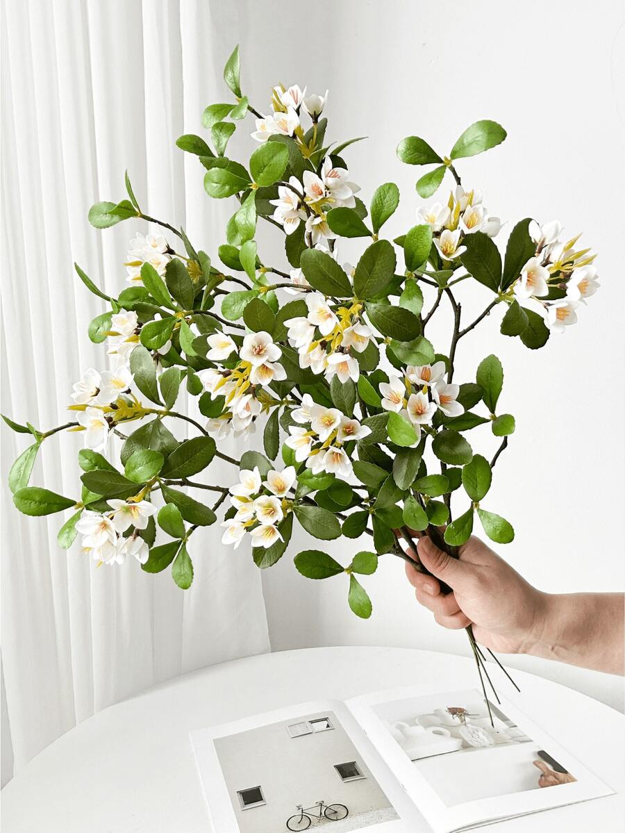 1/2/3pcs Artificial Hawthorn Flowers, 45cm Fake Flowers For Wall, Living Room, Bedroom, Wedding, Party Decor, Tabletop Filler, Home, Desktop Decor, Kitchen, Wedding, Tabletop, Centerpiece, Office, Garden, Outdoor, House, Yard Decoration, Suitable For Spring, Summer, Autumn, Winter - White - View 1