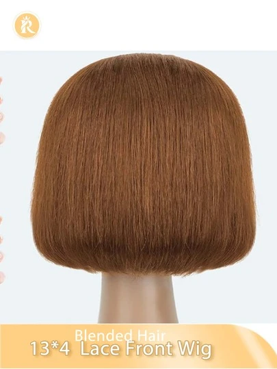 13X4 Lace Frontal Wig 180% Density 6-16inch Short Bob Wig Straight Bob Lace Front Wig For Women - Pre-Plucked With Youngsters Hair, Natural Look Natural Color/Brown Color/Burgundy/Orange Color Blended Wigs-A Mix Of Human Blended Hair And Synthetic