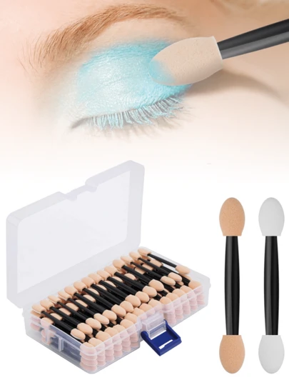 100/50pcs Double-Ended Sponge Eyeshadow Brush, Eyebrow Makeup Tools, Mini Makeup Brushes, Travel Essential, Valentine's Day Gift For Her