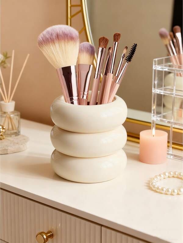 1Pc Ins Style Makeup Brush Storage Tube, Resin Storage Barrel, Brush Storage Box, Desktop Pen Holder, Dressing Table Storage,For Holiday Beach, Bathroom Collection, Bedroom Collection, Large Capacity,Very Suitable For Girls And Can Be Given As A Christmas Gift To Your Girlfriend