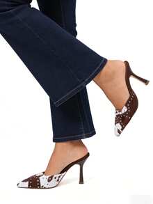 Women's Pointed Toe Mule Heels, Pointed Toe Sexy Heels, Studded Slip-On Stiletto Heels, Suedette Elegant Chic Dress Pumps For Party, Office N Daily Wear - Đen và trắng - Xem 6