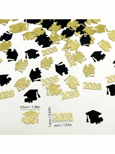 Bộ 100 đĩa giấy tốt nghiệp màu đen và vàng lấp lánh, đồ trang trí bàn tiệc tốt nghiệp năm 2026, đồ dùng cho tiệc tốt nghiệp trong lớp học, đồ trang trí mùa tốt nghiệp phổ biến.