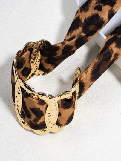 1件复古个性化金属丝带时尚手链，优雅豹纹丝带装饰，女士配饰，适合日常、度假、派对、礼品。