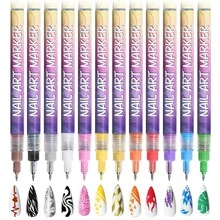 3/6/12支装细头3D美甲笔，丙烯颜料笔，美甲绘图笔，点彩笔，速干美甲马克笔套装，专业美甲设计工具 - 彩色 - 查看 1
