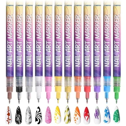 3/6/12支装细头3D美甲笔，丙烯颜料笔，美甲绘图笔，点彩笔，速干美甲马克笔套装，专业美甲设计工具