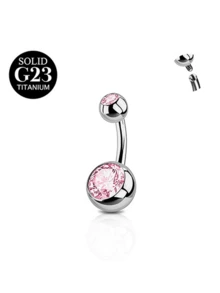 1pc Titanium Alloy Pink And Blue Cubic Zirconia Women's Belly Ring, 14G Short Belly Piercing Jewelry, Internal Threaded Belly Ring 6/8/10/12/14/16mm - Silver - View 11