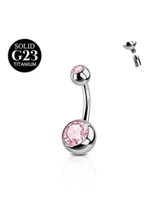 1pc Titanium Alloy Pink And Blue Cubic Zirconia Women's Belly Ring, 14G Short Belly Piercing Jewelry, Internal Threaded Belly Ring 6/8/10/12/14/16mm - Silver - View 5