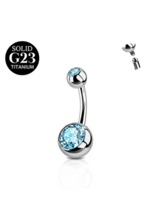 1pc Titanium Alloy Pink And Blue Cubic Zirconia Women's Belly Ring, 14G Short Belly Piercing Jewelry, Internal Threaded Belly Ring 6/8/10/12/14/16mm - Silver - View 12