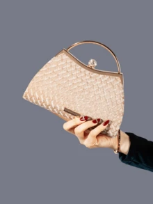 REMANLAND 1个纯色条纹金属手柄环，天鹅绒优雅时尚搭扣，适合女士派对、婚礼、宴会、手拿包和手提包 - 杏色 - 查看 7