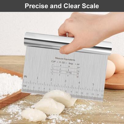 1 Piece Of Stainless Steel Multifunctional Dough Scraper And Pastry Cutter With Ergonomic Handle – Heavy-Duty 304 Baking Tool With Graduations, Suitable For Precise Rolling, Spreading, And Applying – Essential Kitchen Utensils For Making Pies, Bread, Pizzas, Cutting Vegetables, Fruits, And Dough – Durable And Hygienic Design With Serrated Edges For Easy Food Preparation.