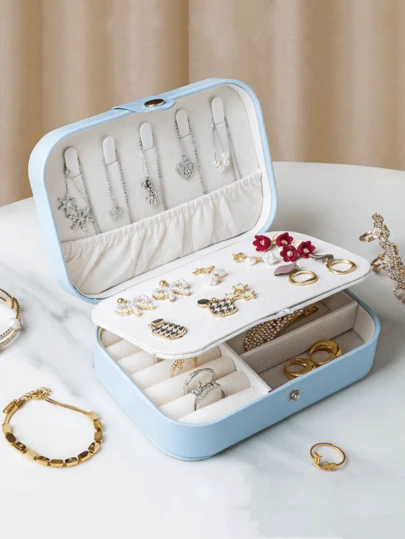 1个便携式旅行首饰盒，PU皮革首饰收纳盒，戒指耳环项链整理盒，防尘防水抗氧化保护盒，首饰柜台展示盒，派对礼物，生日结婚礼物，情人节礼物，返校礼物