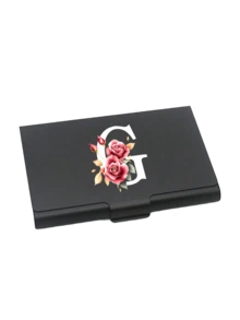 Thick Aluminum Alloy Postcard Box With Red Flowers And White Letters A-Z Printed On It,Thick Aluminum Alloy Postcard Box, Large Capacity Unisex Card Case | Custom Initial Gift For Friends, Colleagues, Boss, Boyfriend, Girlfriend | Travel Essential - Multicolor - View 24