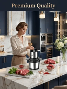 1 pieza Picadora eléctrica de cocina de acero inoxidable Sokany, picadora multifunción con 2 ajustes de velocidad, equipada con 4 cuchillas para picar carne, cebolla, frutas y verduras - Plateado - Ver 9