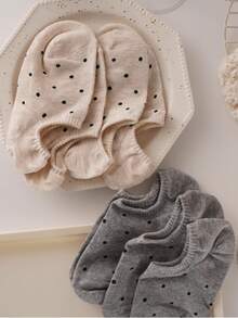 4 Pairs Women's Japanese Style Polka Dot Boat Socks, Invisible Non-Slip Breathable Summer Shallow Boat Socks - Invisible Socks - View 5