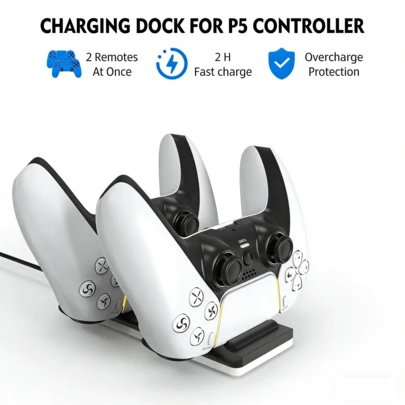 Dual Charging Dock For DualSense Controllers, With Fast Charging, Overcharge Protection, Non-Slip Design, Type-C Power Input, Charges 2 Controllers Simultaneously