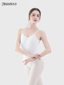 balletto 表演藝術試鏡舞練習連身衣，可調節高衩肩帶，修身成人運動連體衣，白色，秋季款 - 白色 - 查看 4