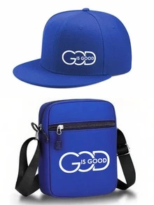 Set de 1 pieza/2 piezas de gorra de béisbol y bolso bandolera con estampado gráfico "DIOS ES BUENO", moda urbana para deportes al aire libre con visera plana ajustable, adecuado para uso diario, regalo para ti y tus amigos - Multicolor - Ver 11