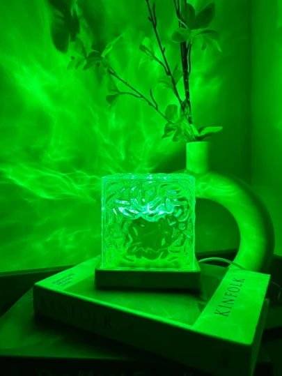1pc Northern Lights Wave Projection Lamp, Glowing Cube Crystal Lamp With Touch/Remote Control, Ideal For Living Room And Bedroom Ambiance, Perfect Valentine's Day Gift, Bedroom Lighting