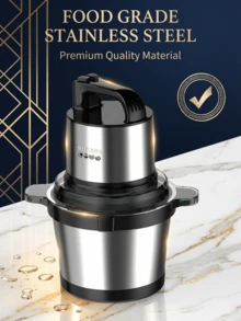 1 pieza Picadora eléctrica de cocina de acero inoxidable Sokany, picadora multifunción con 2 ajustes de velocidad, equipada con 4 cuchillas para picar carne, cebolla, frutas y verduras - Plateado - Ver 6